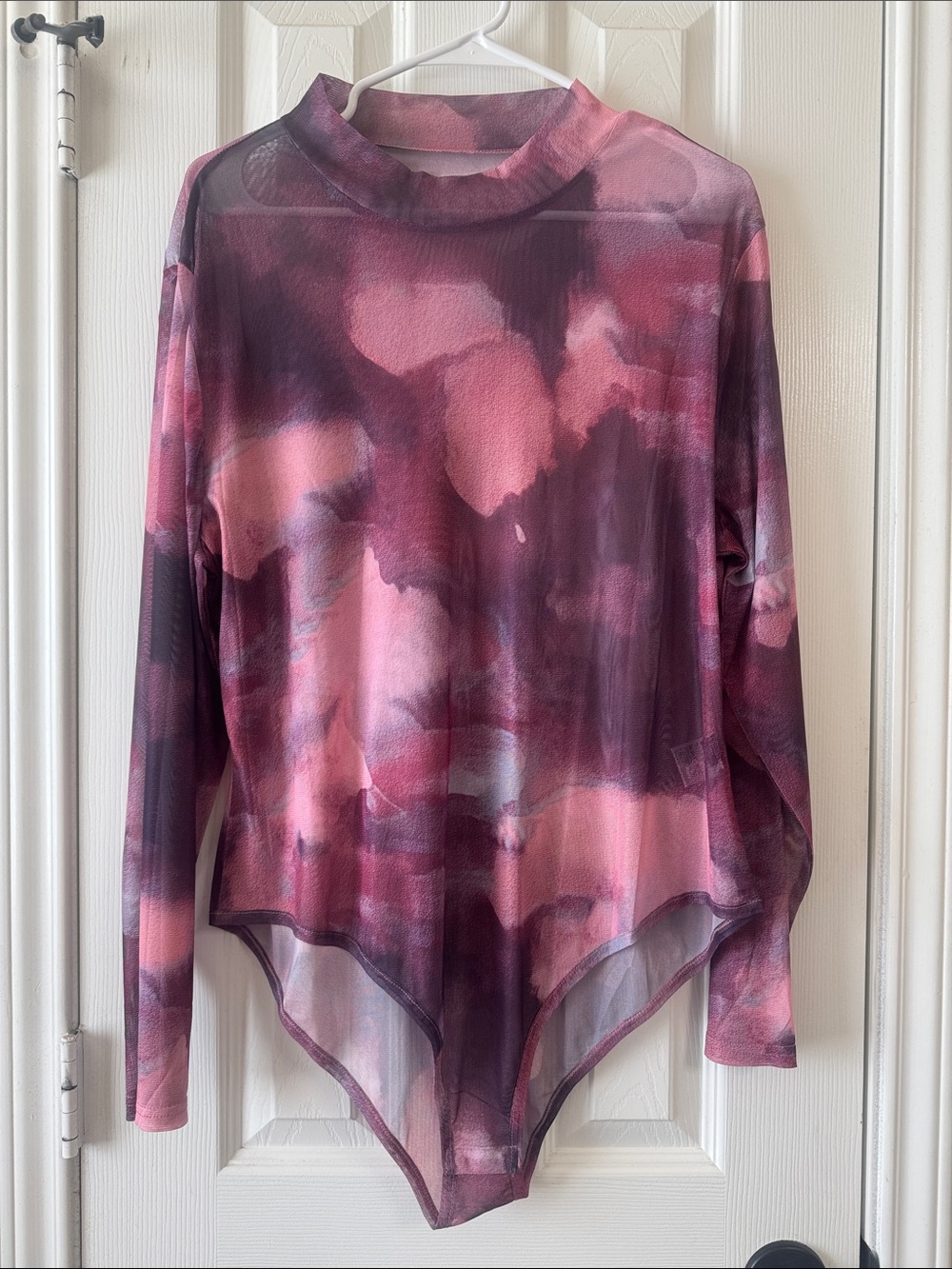 Pink and Burgundy Marble Print Long-Sleeve Bodysuit
